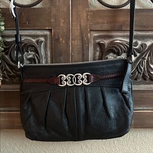 Brighton Balboa Black Leather Crossbody Bag